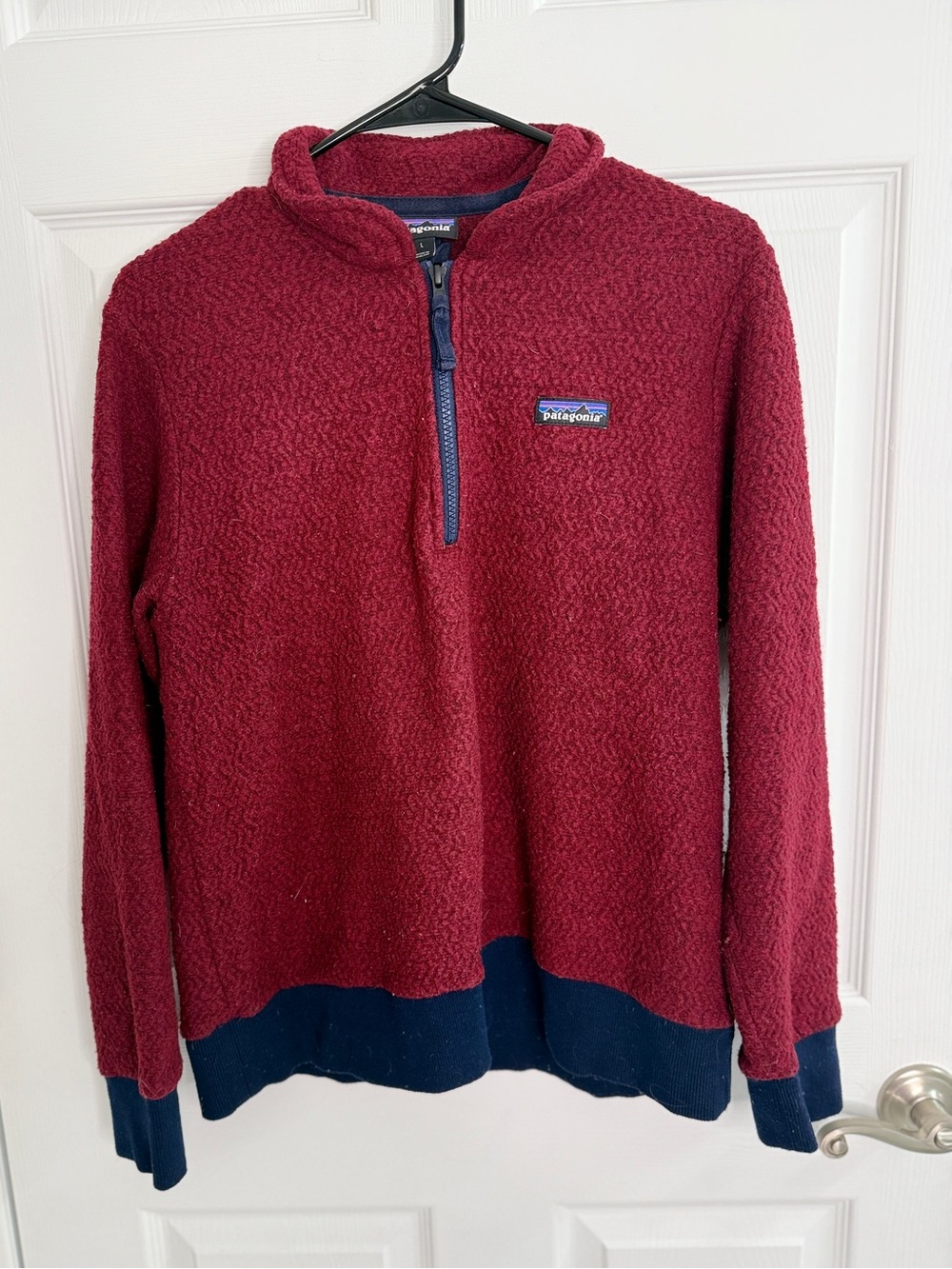 Patagonia Women’s Large Better Sweater Fleece 1/4 Zip Red Burgundy Navy Pullover